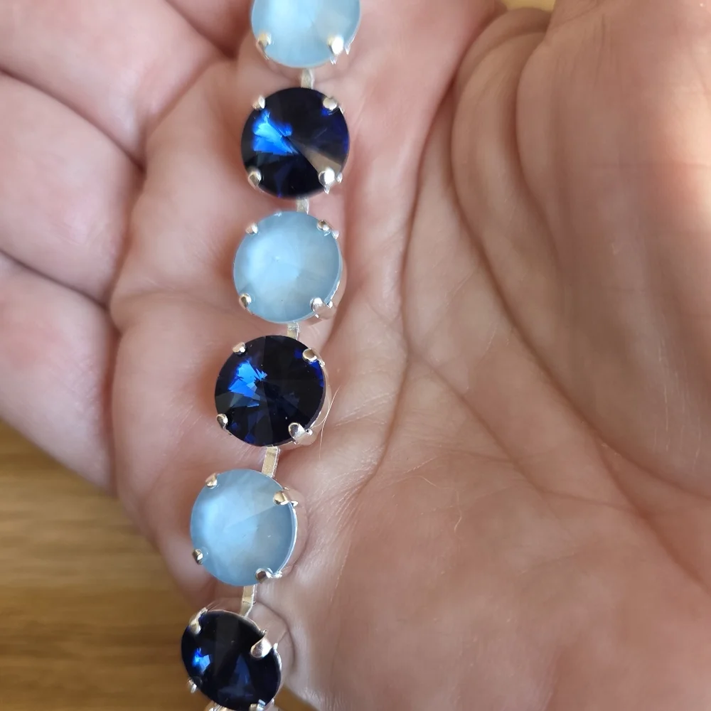 Silver Setting Bracelet, Blue Rivoli Crystals, Hand Crafted